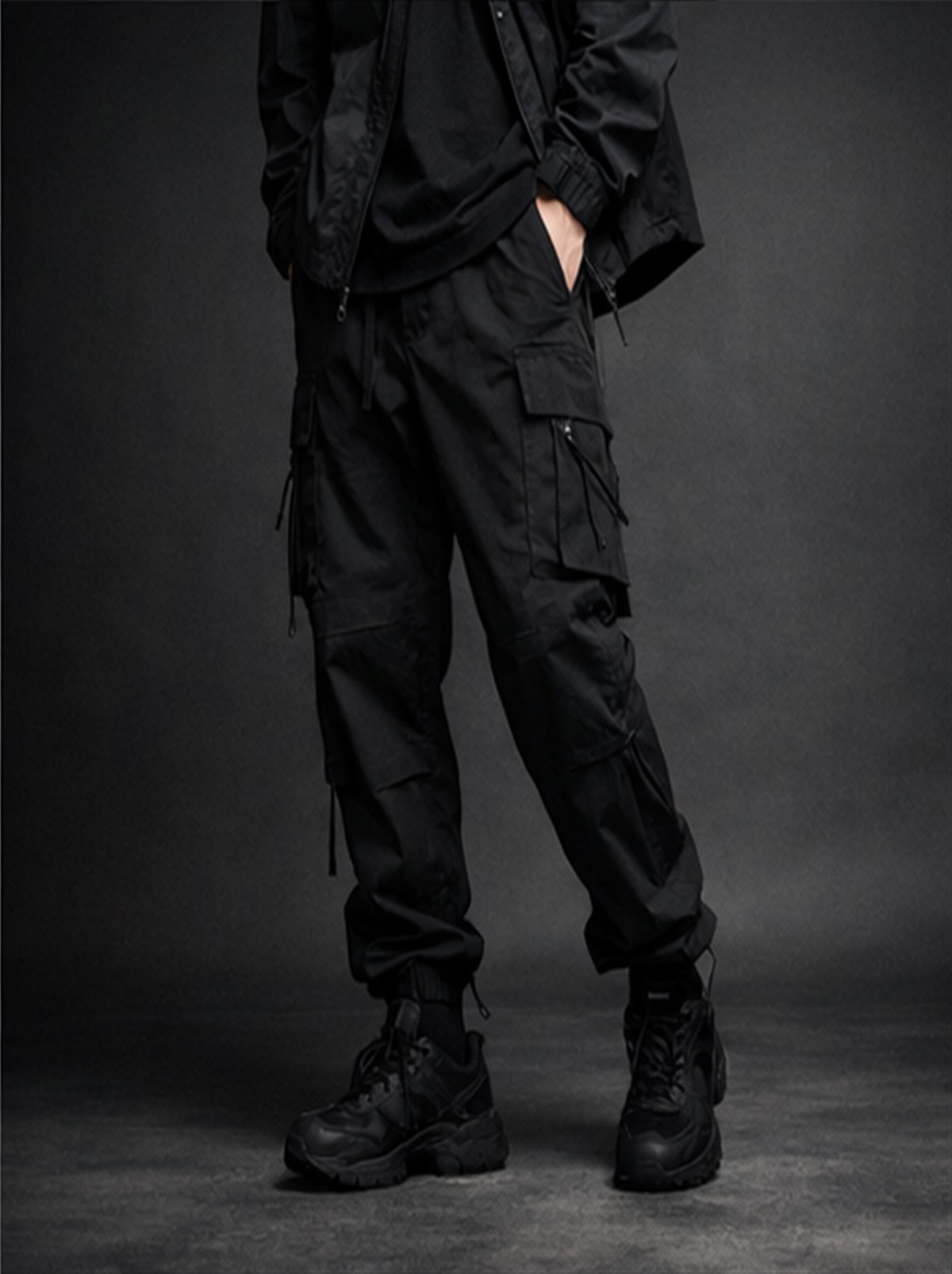 Model wearing tech cargo pants